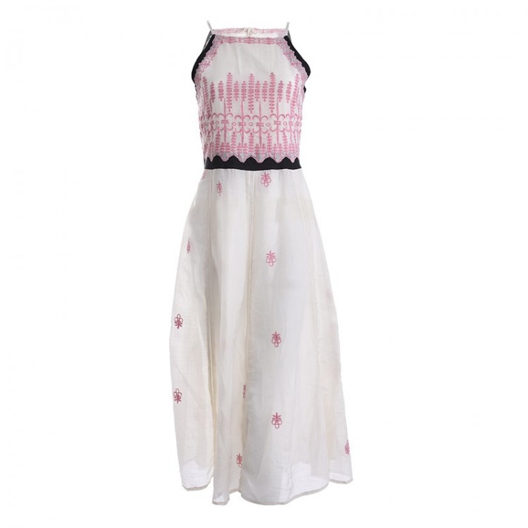 Ble 5-41-745-0023 Φόρεμα Maxi Με Κέντημα White-Ivory, Pink-Purple 