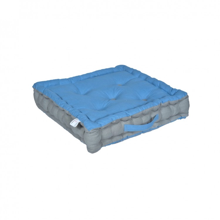 Μαξιλάρι δαπέδου 45x45cm+10cm Σχ.Duo blue - l.grey 100% βαμβ.