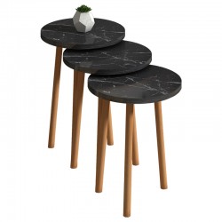 Βοηθητικά τραπέζια σαλονιού Mercer pakoworld σετ 3τεμ μαύρο μαρμάρου-φυσικό 33x33x46εκ