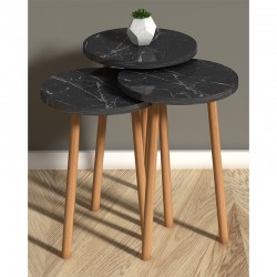 Βοηθητικά τραπέζια σαλονιού Mercer pakoworld σετ 3τεμ μαύρο μαρμάρου-φυσικό 33x33x46εκ
