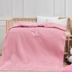 Κουβέρτα πικέ με κέντημα Art 5302 80x110 Ροζ   Beauty Home