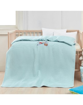 Κουβέρτα πικέ με κέντημα Art 5307 100X150 Γαλάζιο   Beauty Home