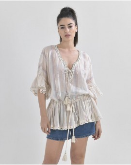 Ble 5-41-218-0165 ΚΑΦΤΑΝΙ ΜΠΕΖ ΕΜΠΡΙΜΕ ΜΕ LUREX ONE SIZE (100% COTTON) Natural-Beige ONE SIZE