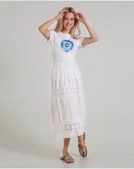 Ble 5-41-057-0013 ΦΟΥΣΤΑ ΛΕΥΚΗ ΜΕ ΔΑΝΤΕΛΑ ONE SIZE (100% COTTON) White-Ivory ONE SIZE