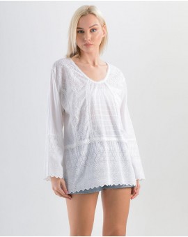 Ble 5-41-057-0029 ΜΠΛΟΥΖΑ ΛΕΥΚΗ ΜΕ 3/4 ΜΑΝΙΚΙ ONE SIZE (100% COTTON) White-Ivory ONE SIZE