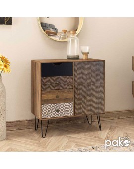 Συρταριέρα Boho PakoWorld με συρτάρια-ντουλάπι καρυδί μεταλλικά πόδια 79,5x39,5x86εκ