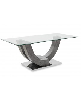 Τραπέζι σαλονιού Dunk pakoworld με γυαλί χρώμα ποδιών γκρι cement 120x60x48εκ