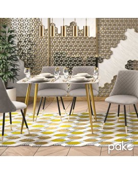 Τραπέζι Paris pakoworld οβάλ γυαλί 8mm σχέδιο μαρμάρου-χρυσό 120x80x75εκ