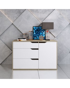 Συρταριέρα Symmetry pakoworld με τρία συρτάρια χρώμα λευκό-φυσικό 120x40x70εκ