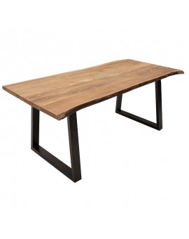 Τραπέζι Miles pakoworld μασίφ ξύλο 4εκ καρυδί-πόδι μαύρο 200x96x79εκ