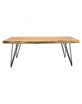 Τραπέζι σαλονιού Rich pakoworld μασίφ ξύλο 4εκ καρυδί-πόδι μαύρο 130x69x46εκ