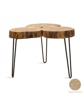 Τραπέζι σαλονιού Tripp pakoworld μασίφ ξύλο 6.5-7εκ καρυδί-πόδι μαύρο 60x60x46εκ