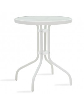 Τραπέζι κήπου Watson pakoworld μέταλλο λευκό-γυαλί Φ60x70εκ