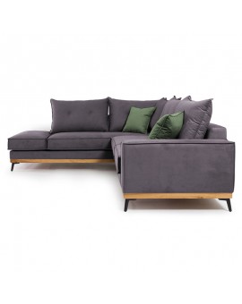Γωνιακός καναπές δεξιά γωνία Luxury II pakoworld ύφασμα ανθρακί-κυπαρισσί 290x235x95εκ