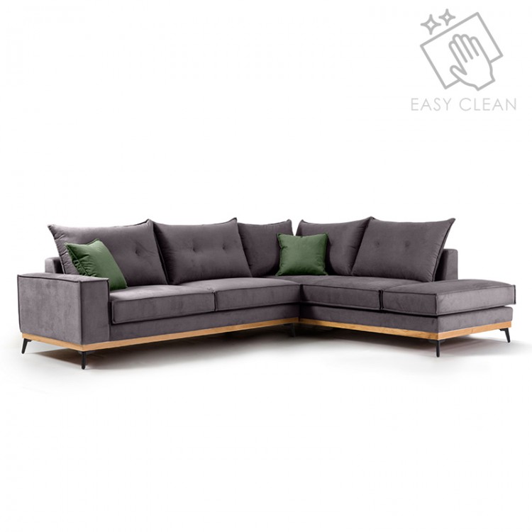 Γωνιακός καναπές αριστερή γωνία Luxury II pakoworld ύφασμα ανθρακί-κυπαρισσί 290x235x95εκ