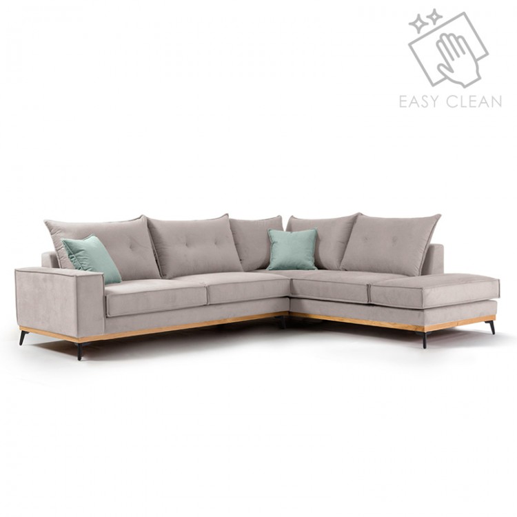 Γωνιακός καναπές αριστερή γωνία Luxury II pakoworld ύφασμα elephant-ciel 290x235x95εκ