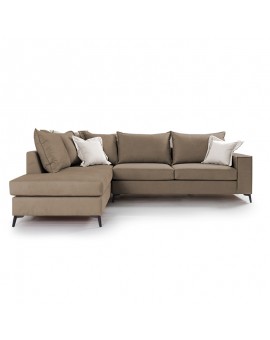 Γωνιακός καναπές δεξιά γωνία Romantic pakoworld ύφασμα mocha-cream 290x235x95εκ