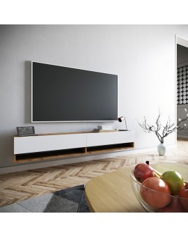 Έπιπλο τηλεόρασης επιτοίχιο Handra pakoworld λευκό-oak 180x31,5x29,5εκ