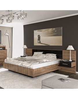 Κρεβάτι διπλό Romilly pakoworld μαύρο gloss-καρυδί 160x200εκ