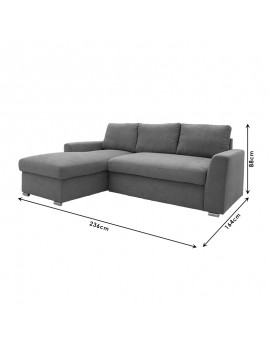 Γωνιακός καναπές-κρεβάτι αριστερή γωνία Belle pakoworld ανθρακί 236x164x88εκ