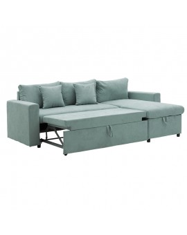 Γωνιακός καναπές-κρεβάτι αναστρέψιμος Lilian pakoworld ύφασμα πράσινο μέντας 225x148x81εκ