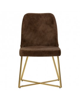 Καρέκλα Elsie pakoworld βελούδο καφέ antique-χρυσό gloss πόδι