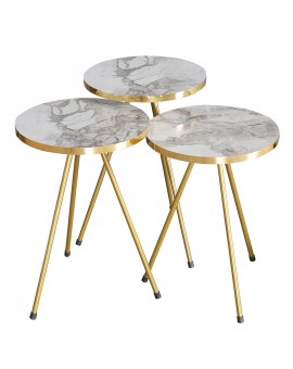 Βοηθητικά τραπέζια Weber pakoworld σετ 3τεμ λευκό γκρι μαρμάρου-χρυσό