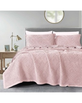 Κουβέρτα Ζακάρ Σετ Carrara Ροζέ Υπέρδιπλη 230 x 245 cm + (2) 50 x 70 cm