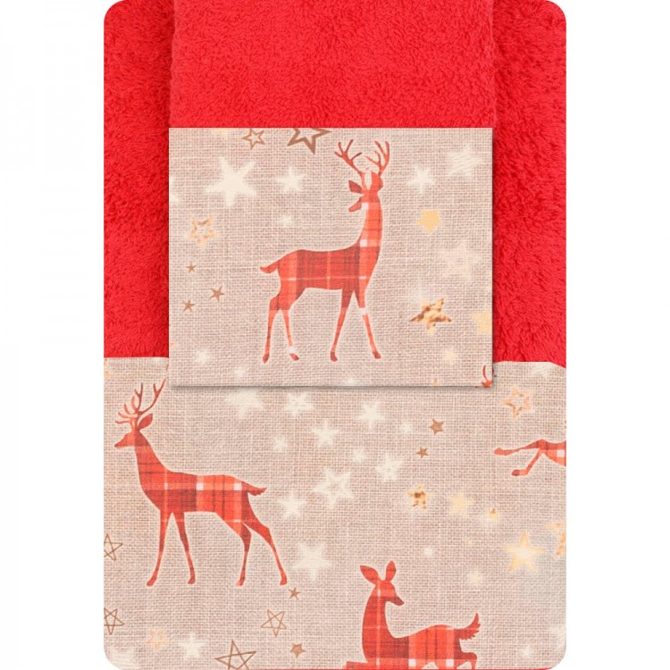 Πετσέτες Χριστουγεννιάτικες Σετ 2ΤΜΧ GLORY ΚΟΚΚΙΝΟ 50 x 90 / 30 x 50 cm
