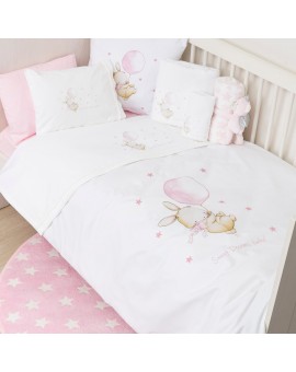 Σεντόνια Κούνιας Σετ Sweet Dreams Baby Λευκό-Ροζ (2) 120 x 160 cm + 30 x 40 cm