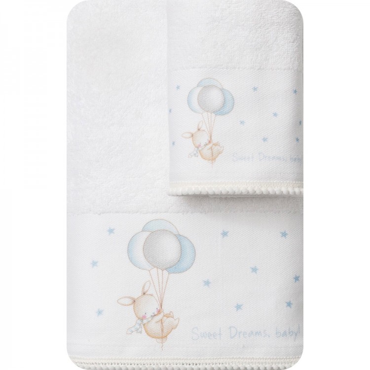 Πετσέτες Σετ 2ΤΜΧ Sweet Dreams Baby Λευκό-Σιέλ 70 x 120 / 30 x 50 cm