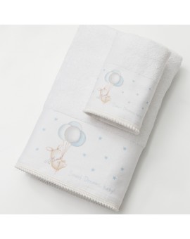 Πετσέτες Σετ 2ΤΜΧ Sweet Dreams Baby Λευκό-Σιέλ 70 x 120 / 30 x 50 cm