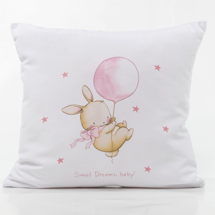 Μαξιλάρι Διακοσμητικό Printed Sweet Dreams Baby Λευκό-Ροζ 45 x 45 cm