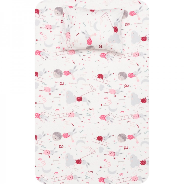 Σεντόνια Κούνιας Φανελένιο Σετ Sleepy Ροζ (2) 120 x 160 cm + 30 x 40 cm