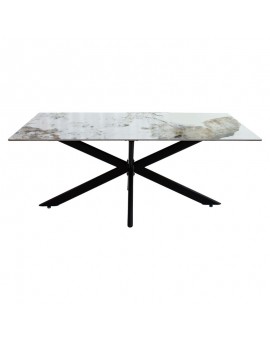 Τραπέζι Bethan pakoworld sintered stone λευκό μαρμάρου-μαύρο 180x90x75εκ