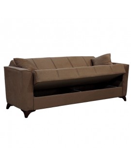 Kαναπές κρεβάτι Asma pakoworld 3θέσιος ύφασμα βελουτέ μπεζ-μόκα 217x76x85εκ