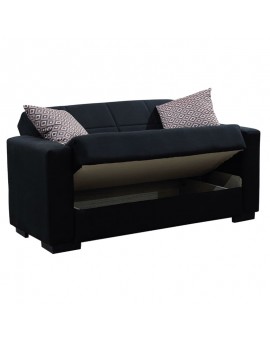 Kαναπές κρεβάτι Vox pakoworld 2θέσιος ύφασμα βελουτέ μαύρο 148x77x80εκ