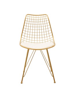 Καρέκλα Taj pakoworld μέταλλο χρυσό-μαξιλάρι PVC λευκό