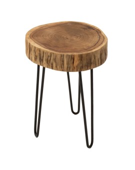 Βοηθητικό τραπέζι σαλονιού Tripp I pakoworld μασίφ ξύλο 6,5-7εκ καρυδί-πόδι μαύρο 32x30x47εκ