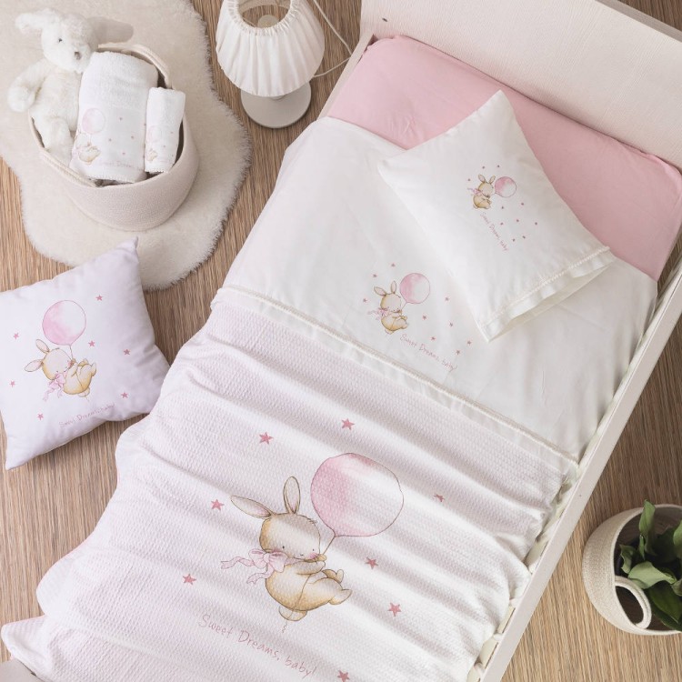Κουβέρτα Πικέ Κούνιας Sweet Dreams Baby Λευκό-Ροζ 110 x 140 cm