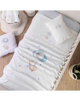 Κουβέρτα Πικέ Κούνιας Sweet Dreams Baby Λευκό-Σιέλ 110 x 140 cm