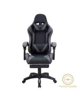 Καρέκλα γραφείου gaming με υποπόδιο Moza pakoworld PU μαύρο-γκρι