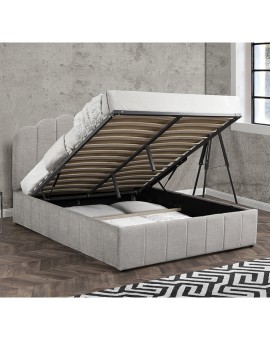 Κρεβάτι διπλό Tatiana pakoworld ύφασμα γκρι με αποθηκευτικό χώρο 160x200εκ