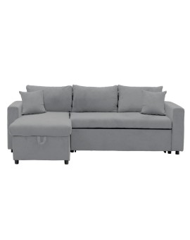 Γωνιακός καναπές-κρεβάτι αναστρέψιμος Lilian pakoworld ύφασμα γκρι 225x148x81εκ