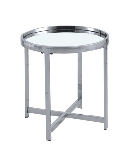 Βοηθητικό τραπέζι σαλονιού Tristan pakoworld μέταλλο ασημί-γυαλί Φ55x55εκ