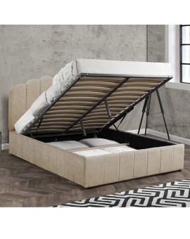 Κρεβάτι διπλό Tatiana pakoworld ύφασμα μπεζ με αποθηκευτικό χώρο 160x200εκ