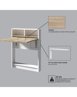 Τραπέζι τοίχου ανοιγόμενο Interact pakoworld φυσικό-λευκό 70x15x90εκ