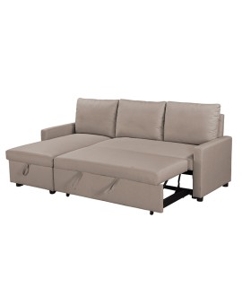 Γωνιακός καναπές κρεβάτι Infuse pakoworld με αποθηκευτικό χώρο μπεζ ύφασμα 203x130x88εκ