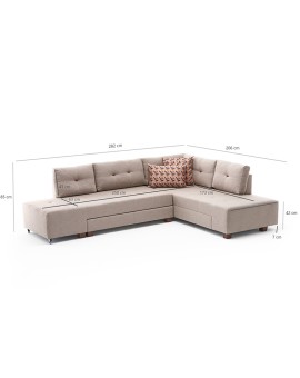 Γωνιακός καναπές κρεβάτι PWF-0517 pakoworld αριστερή γωνία ύφασμα κρεμ-καρυδί 282x206x85εκ