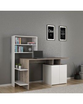 Γραφείο με βιβλιοθήκη Melis pakoworld γκρι-μπεζ-λευκό 146x60x129εκ